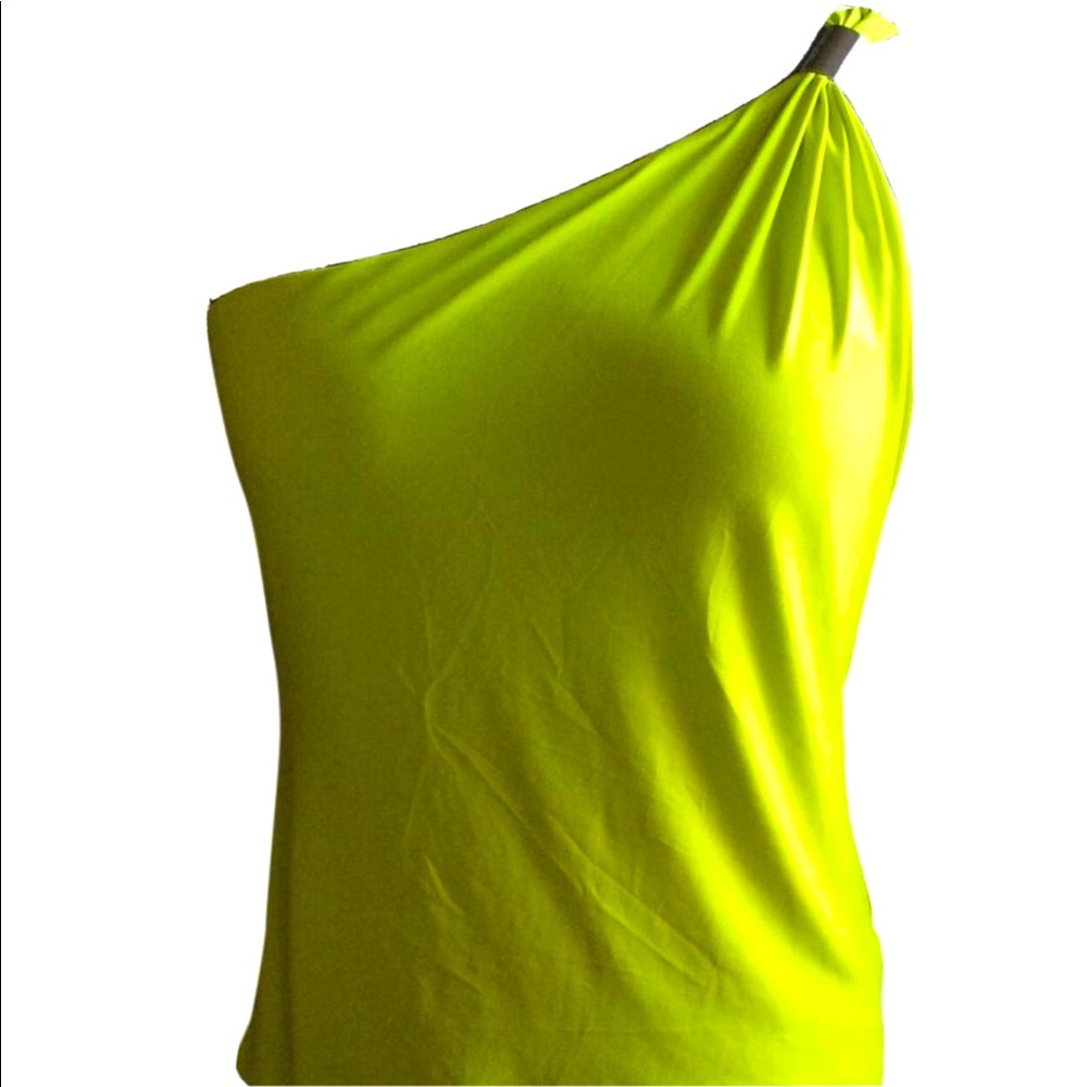 Michael Kors one shoulder built in bra vivid green blouse